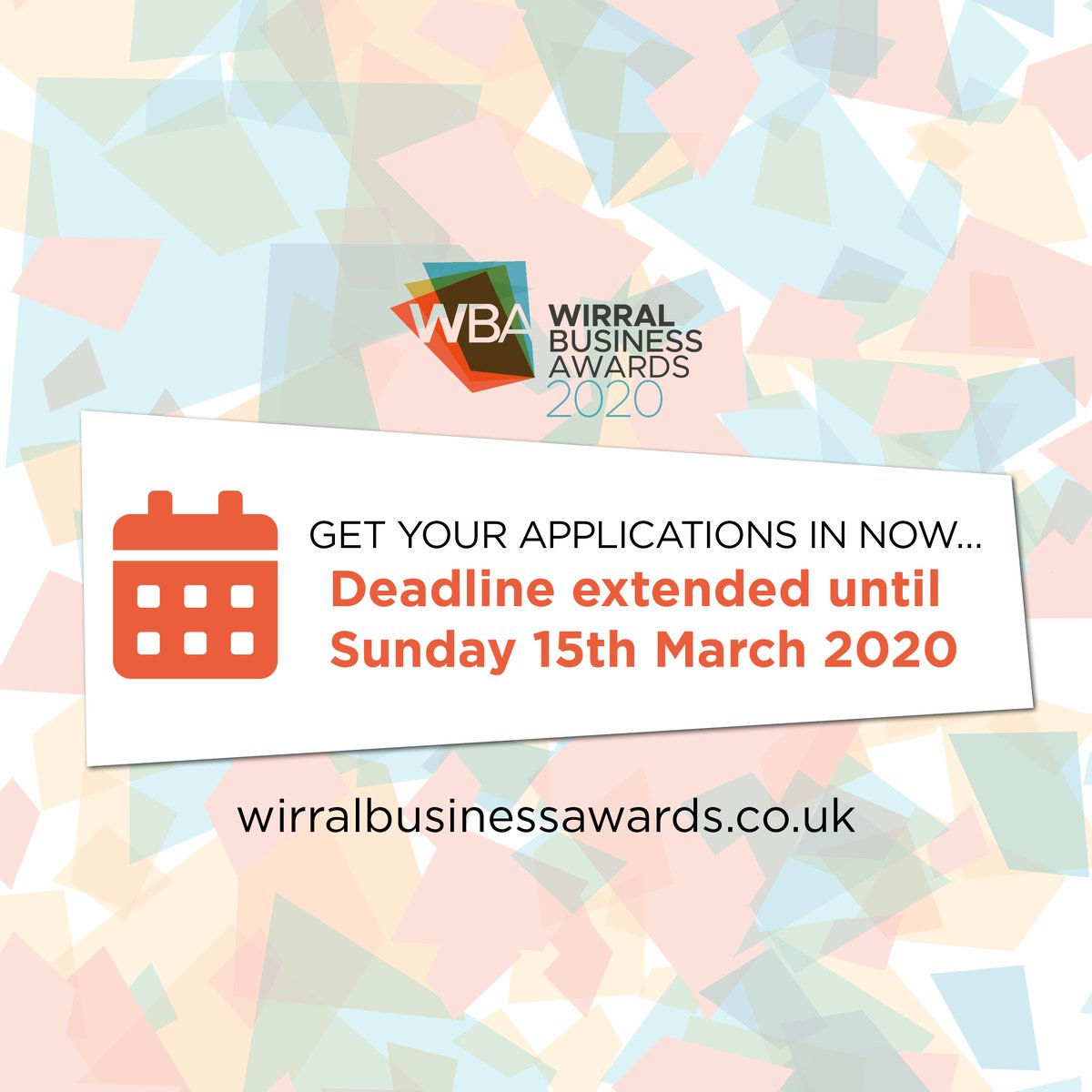 STOP PRESS.....STOP PRESS......STOP PRESS.....

Deadline extended until Sunday 15th March 2020!

Get your applications in now! #WBA20 #WirralBusinessAwards2020 wirralbusinessawards.co.uk