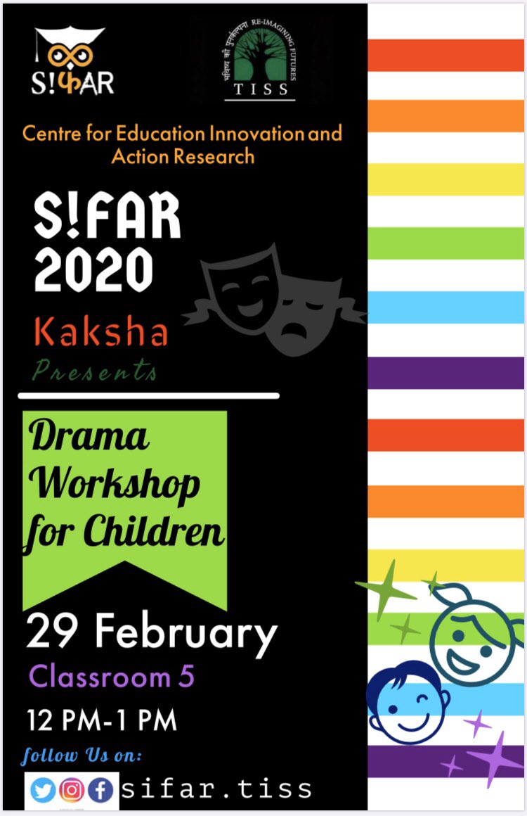 Sifar2020's tweet photo. "A passion for the dramatic art is inherent in the nature of man" - Edwin Forrest. Bring your little ones for a morning filled with fun, laughter and drama!
#ArtsinEducation #Sifar2020 #Zero #CEIAR 
#EducationFest #Education #KalaShikha #Kaksha #school #Arts 
#TISS #CETEI https://t.co/TfaT5FzA1e