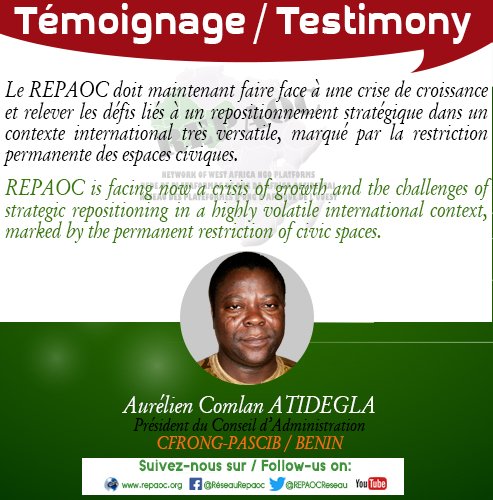 #MeetourMembers_REPAOC_2019_2020
#Témoignage_Testimony

REPAOC is facing now a crisis of growth and the challenges of strategic repositioning in a highly volatile international context, marked by the permanent restriction of civic spaces.