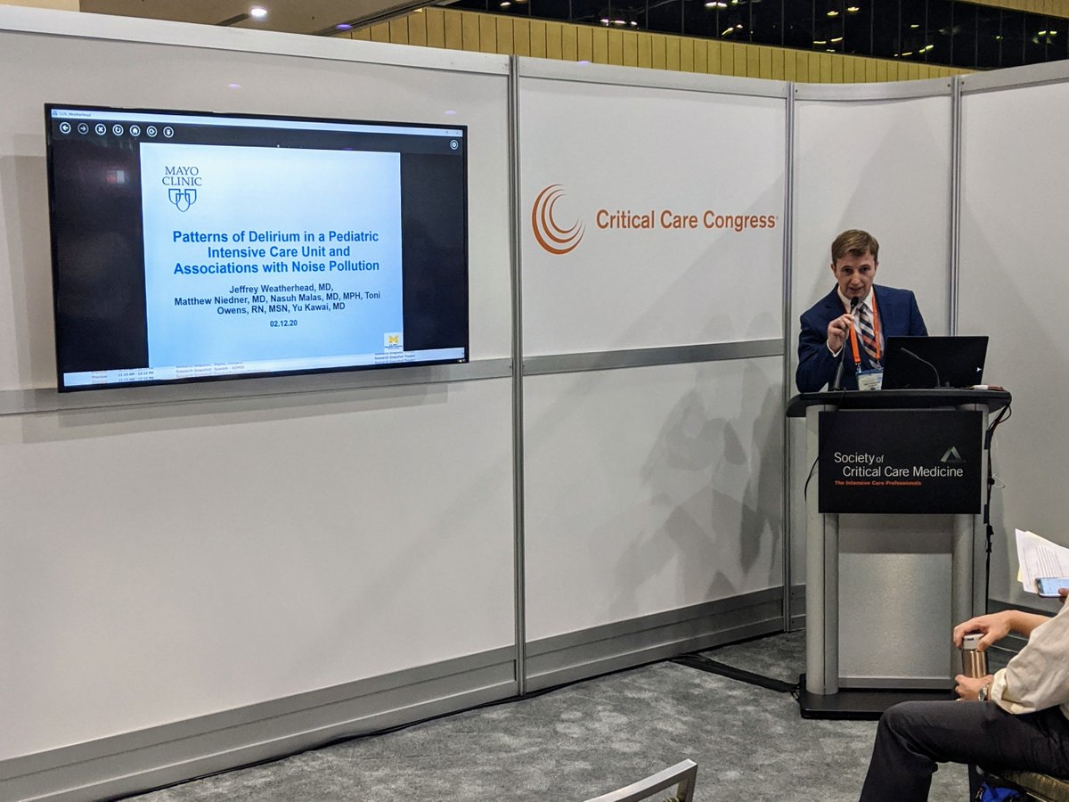 Dr. Jeff Weatherhead from <a href="/MayoClinicKids/">Mayo Clinic Children's</a> presented an intriguing study (full disclosure:  I'm very biased) on the correlation of nocturnal noise pollution and the prevalence of pediatric #delirium in the #PedsICU at #CCC49!

<a href="/SCCM/">SCCM</a> <a href="/MottPICU/">Michigan PICU Fellows</a>

journals.lww.com/ccmjournal/Ful…