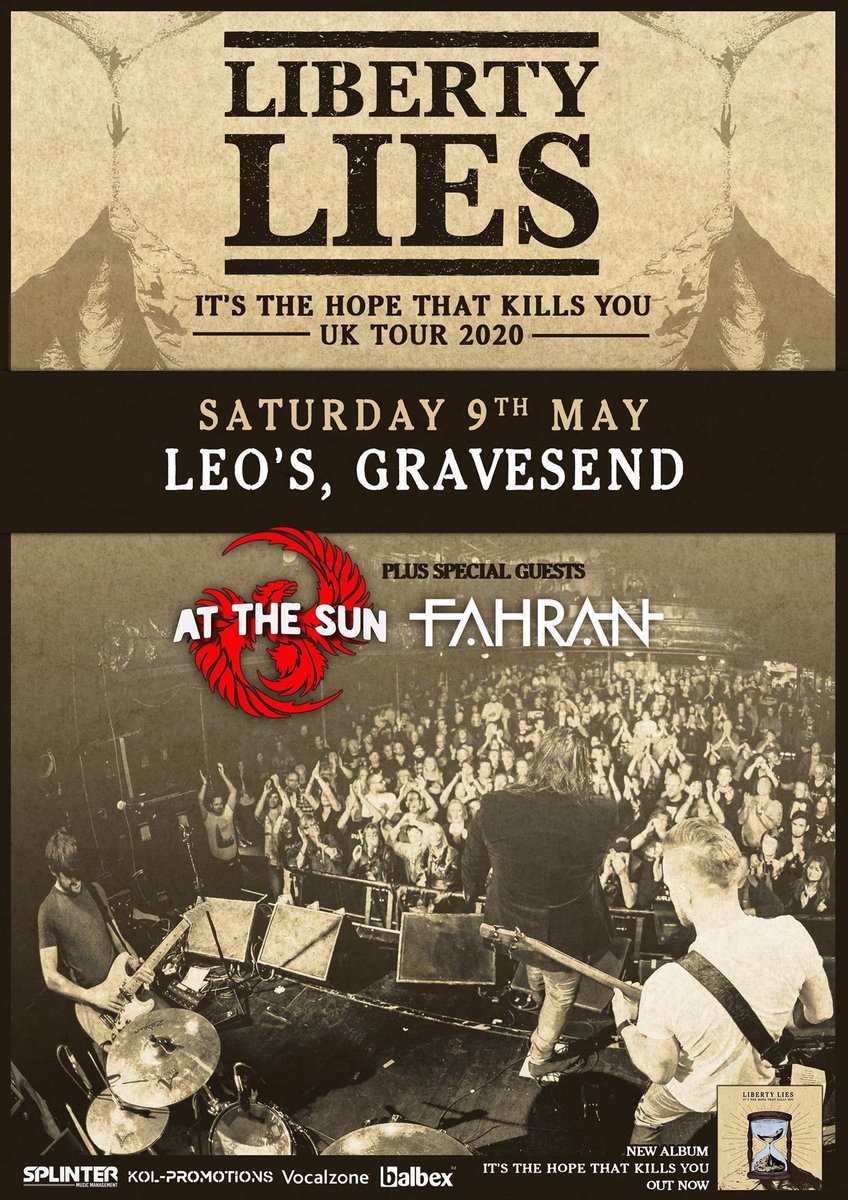 NEW SHOW ANNOUNCEMENT! 
We are pleased to announce that we'll be joining @liberty_lies on the Gravesend date of their 'It's The Hope That Kills You' tour! 

Catch us at @leosredlion 
on Saturday 9th May along with @atthesunband who'll also be performing on the night.