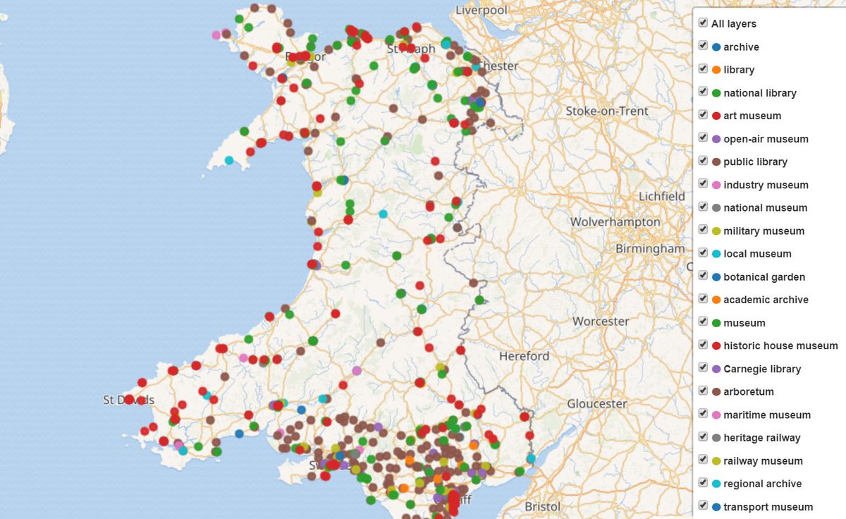 WICI_LLGC's tweet photo. Map o dros 750 o Orielau, Llyfrgelloedd, Archifau ac Amgueddfeydd yng Nghymru ar #Wikidata! Wedi ychwanegu dros 250 dros y penwythnos ond rowch wybod os mae 'na unrhyw beth ar goll.
https://t.co/dLzkKH4gc1
#findingGLAMs https://t.co/rLZUL2Sb34