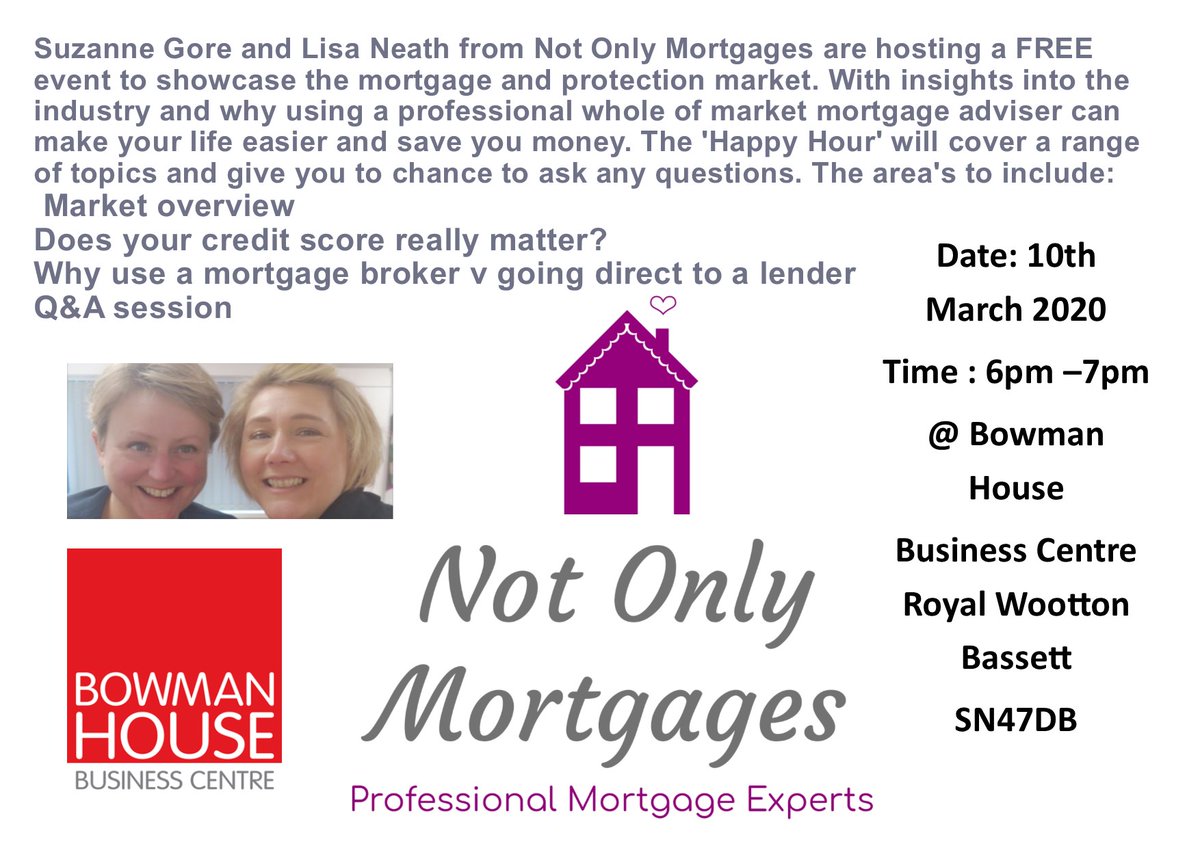 Come along to this #Free #event <a href="/Bowman_House/">Bowman House</a> #mortgages and find out why using a #mortgageadvisor could save you money <a href="/TotalSwindon/">Total Guide to Wiltshire</a> @WiltsHour <a href="/RWBTC/">Royal Wootton Bassett Town Council</a>  <a href="/rwbchamber/">R W Bassett Chamber</a> <a href="/swindonadver/">Swindon Advertiser</a>  ow.ly/Yegn50yqcVT