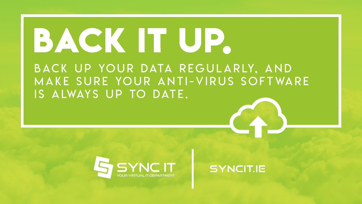Cusken_SyncIT's tweet photo. Back It Up! 👨‍💻

#SyncIT #CyberSecurity #IT #VirtualIT #Dundalk #Ireland #LouthChat #TopTips https://t.co/CCFi46sW3l