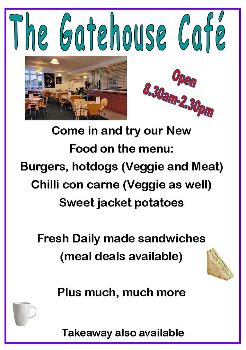 <a href="/HwvThe/">HWV The Gatehouse</a> in the Cafe we have a new menu. Friendly staff are ready to take your orders. Reasonable prices. Come and have a look.