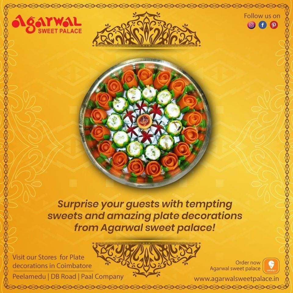 agarwal_cbe's tweet photo. Surprise your guests with tempting sweets and amazing plate decorations from Agarwal sweet palace!

https://t.co/MVrGoBJq0R

#specialsweets #coimbatore #sweets #plate #platedecor #platedecoration #agarwalsweets #agarwal #sweetgiftboxes #bestsweetshop #sweetdecoration #decorideas https://t.co/U64xN0wM2M