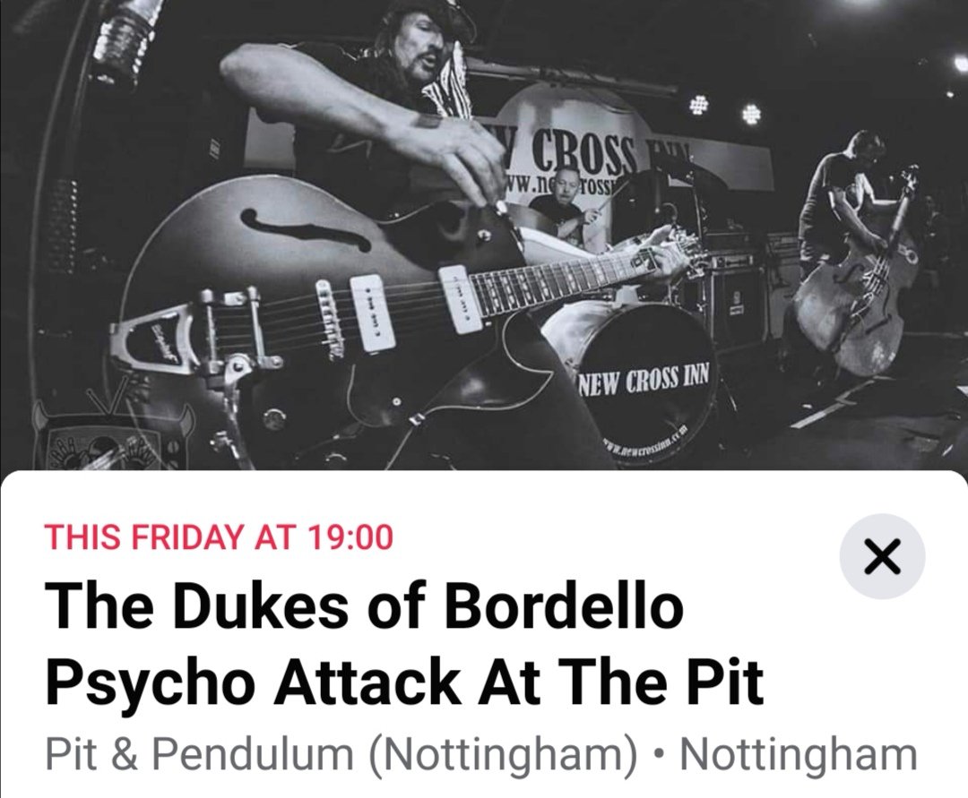 HowlinBones's tweet photo. This Friday! Free!
Howlin Bones rollin' with the dukes of bordello!
At the pit and and pendulum Nottingham
#rockabilly #hillbillypunx #psychobilly 
https://t.co/gLX4q2wqDg https://t.co/3oM9h8Djis