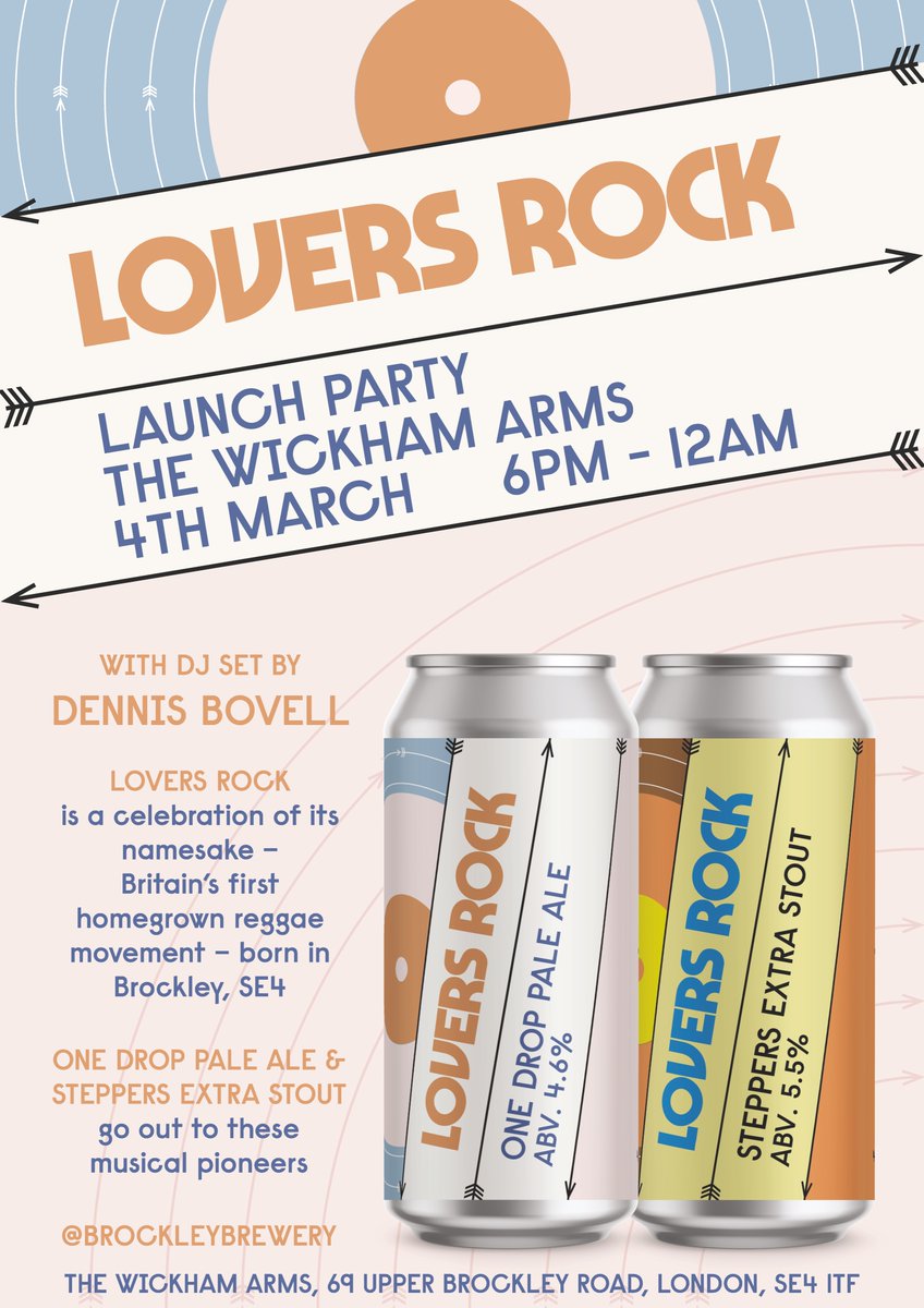 brockleybrewery's tweet photo. #LoversRock is a #reggaemovement and label first recorded in Eve Records studio at 13 Upper Brockley Road, #SE4!
#Brockley Brewing company have #brewed One Drop #PaleAle & Steppers #ExtraStout as a celebration of these #musicalpioneers
Join us on 4th March to celebrate! https://t.co/XPxcDxfsLs