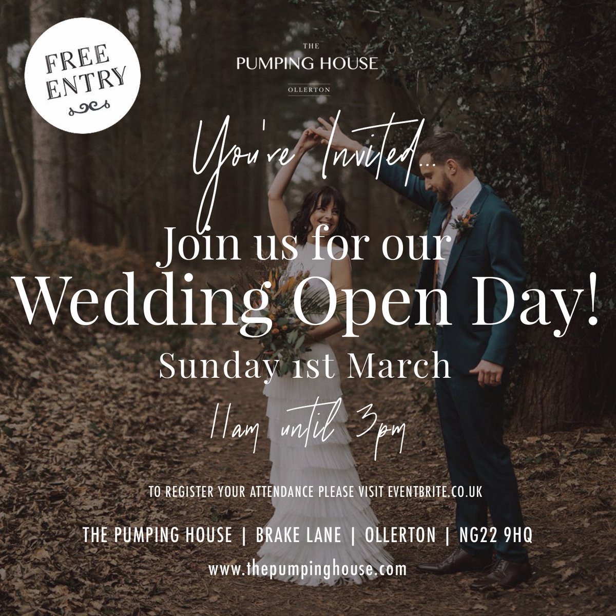 Wedding Open Day this Sunday 1st March 

Come and explore the wonderful <a href="/ThePumpingHouse/">The Pumping House</a> 

Register for your free tickets at the link below: 
eventbrite.com/e/the-pumping-…