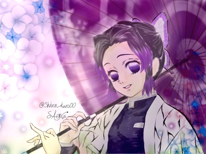 紫淹  ShienさんがTwitterに投稿した胡蝶しのぶ(鬼滅の刃)のイラスト。