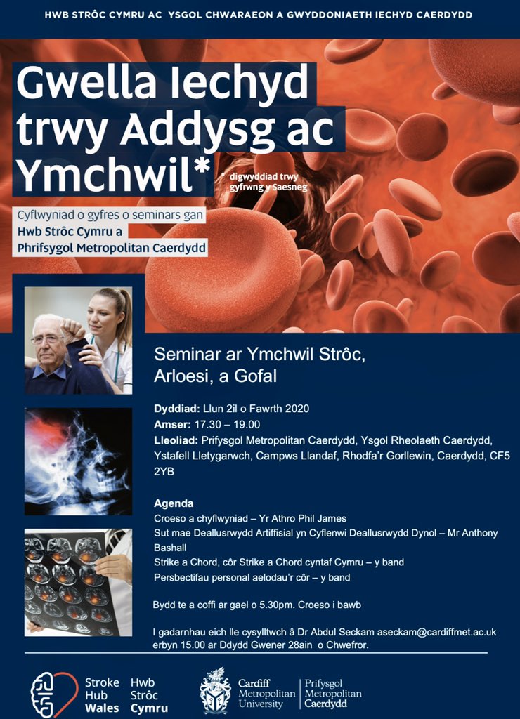 Come to the Stroke Research, Innovation, Education &amp; Care Seminar on the 02.03.2020 /Dewch i weld y Seminar ar gyfer Ymchwil Strôc, Arloesi, a Gofal 02.03.2020 <a href="/cardiffmet/">Cardiff Metropolitan University</a> <a href="/StrokeHubWales/">Stroke Hub Wales</a> <a href="/StrokeWales/">Stroke Assoc Wales</a> #StrokeHubWales <a href="/StrokeWales/">Stroke Assoc Wales</a> #strokeresearch #strokeinnovation #strokeeducation
