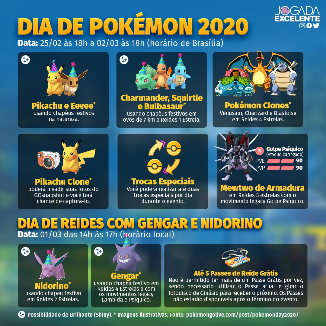 Jogada Excelente on X: Amanhã acontece o evento de Dia de Reides com as  Aves Lendárias de Kanto. Confira todas informações abaixo e participe! ⠀  Data: 28/02 das 11h às 14h (horário