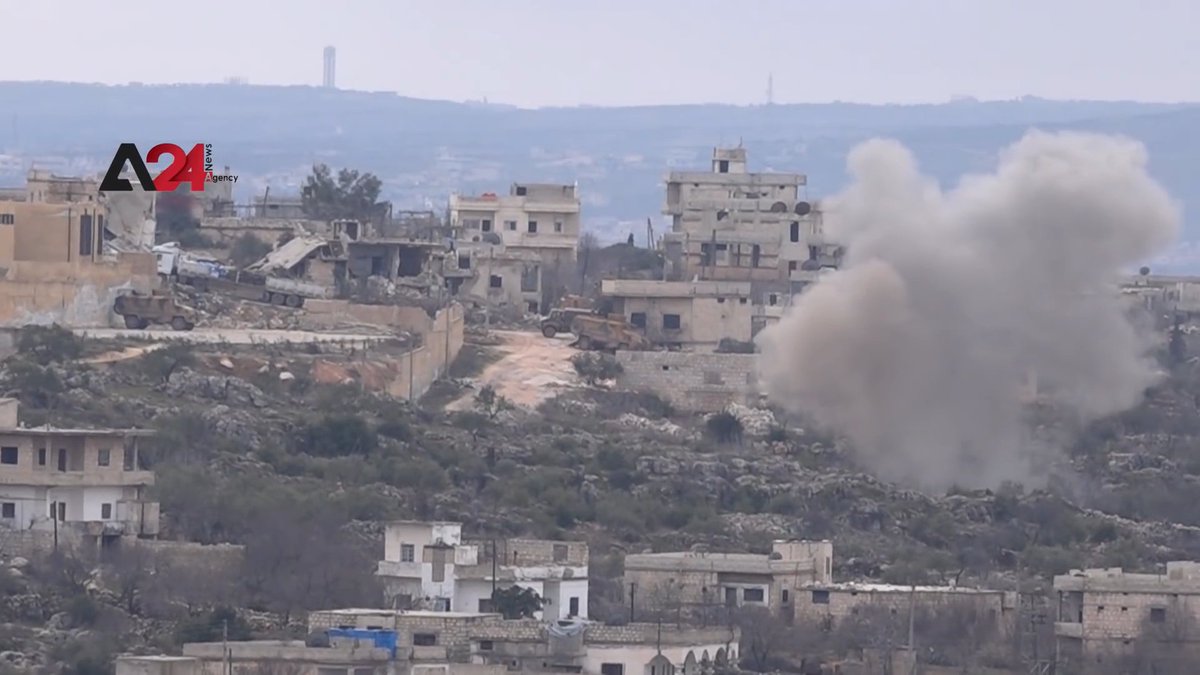 Screenshots of what looks like an artillery strike near a pair of Turkish Kirpi MRAPs and other vehicles in Al-Bara, Idlib, from yesterday. 16/