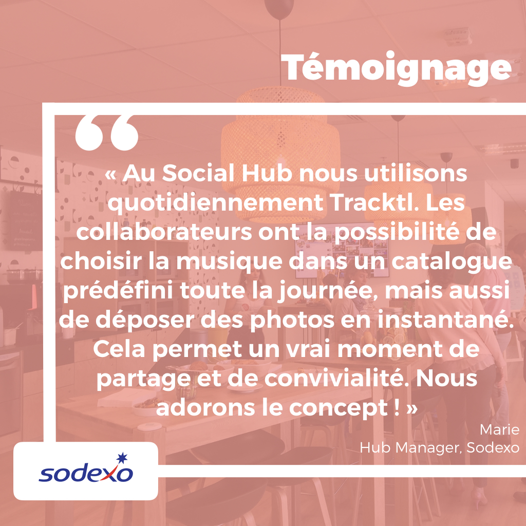 tracktl's tweet image. Merci à Sodexo pour ce retour d’expérience !

Nous sonorisons depuis plus d’un an et demi leur Social Hub au sein de la tour Horizon: lieu dédié au partage entre collaborateurs et à leur bien-être 💆

#tracktl #musique #QVT