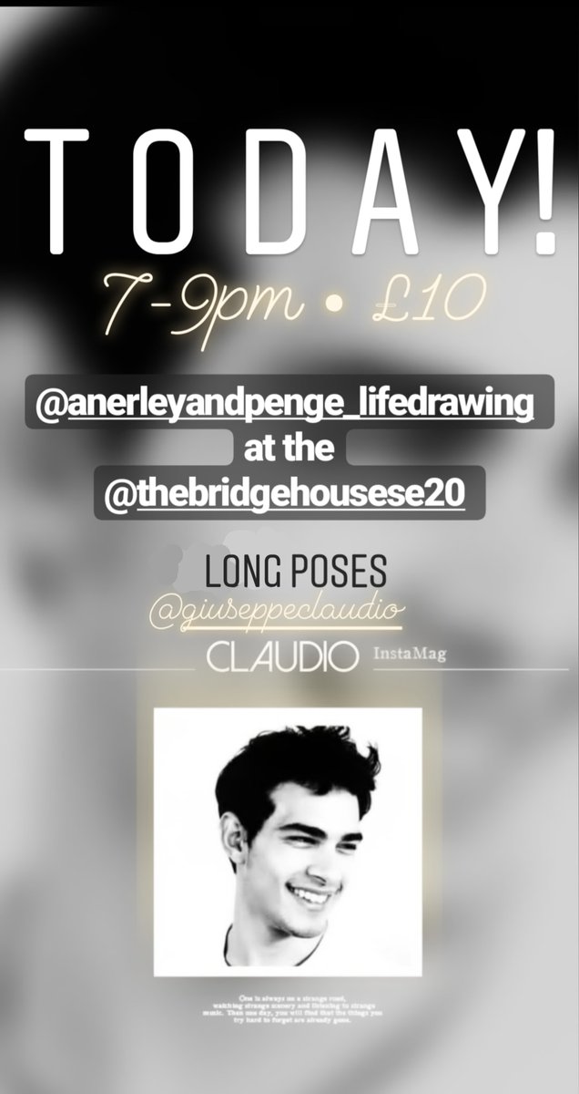 ✨ TODAY!✨

 #TODAY ~ #Monday 24th FEB we have CLAUDIO modelling for us for a #LONG #POSES session

See you tonight at our fab hosting #pub <a href="/BridgehouseSE20/">The Bridge House Pub SE20</a> from 7-9pm ~£10! 👩🏻‍🎨👨🏼‍🎨🎨

#penge #lifedrawing #london #drinkanddraw #se20 #art