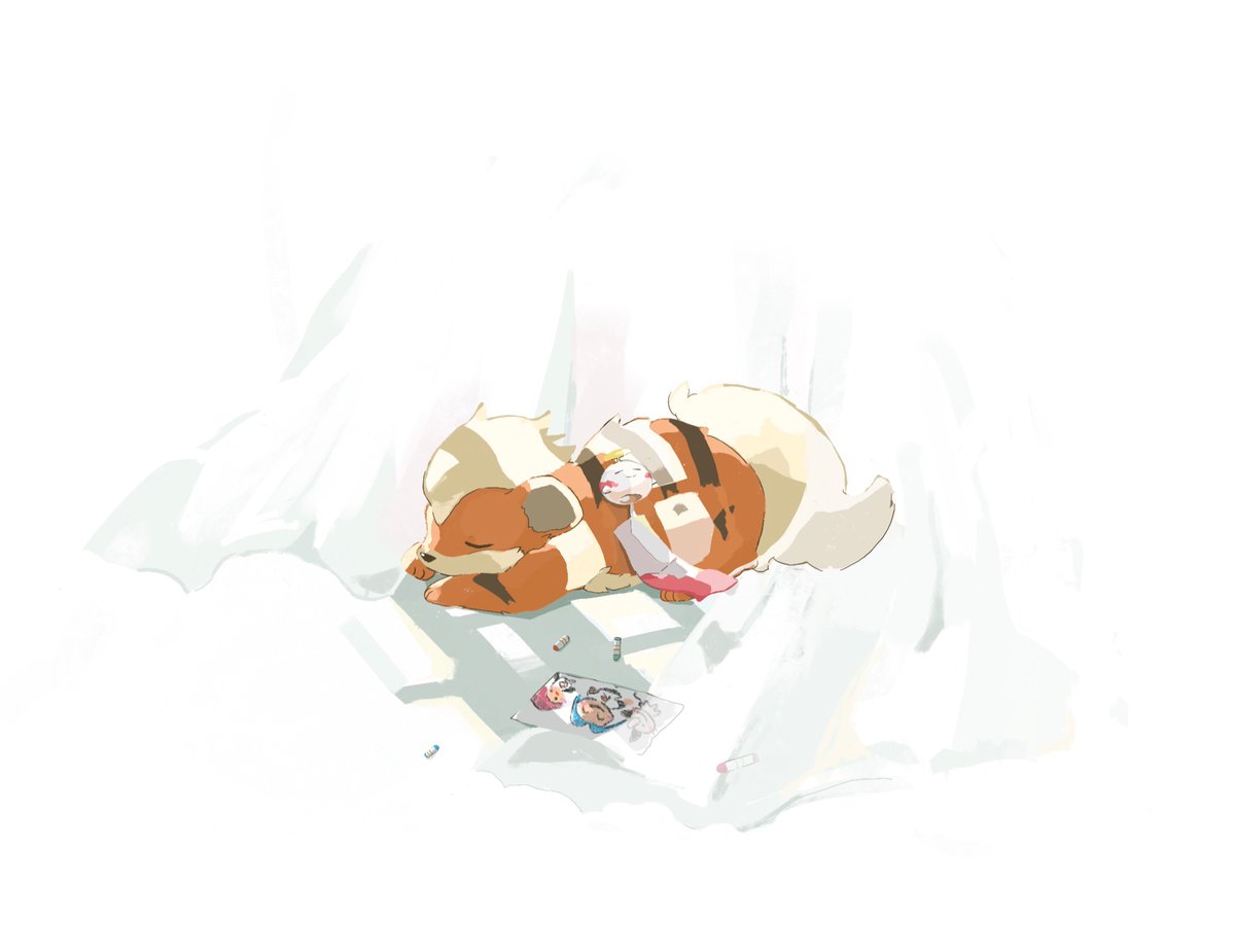 pokemon (creature) no humans lying sleeping closed eyes photo (object) snow general  illustration images