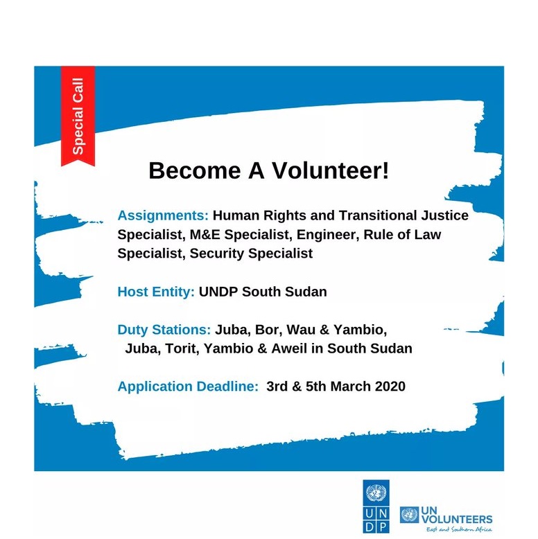 SouthSudanAds's tweet photo. #SSOTJobs:
#UNDP looking for Human Rights and Transitional Justice, M&E, Rule of Law & Security Specialists and an Engineer to serve with UNDP South Sudan.
Apply here: https://t.co/J2m8R95VDK @UNDPAfrica #SSOT #Juba #Bor #Wau #Yambio #Torit #Aweil #unjobs #jobsearch #africa https://t.co/kaXtux7Fsp
