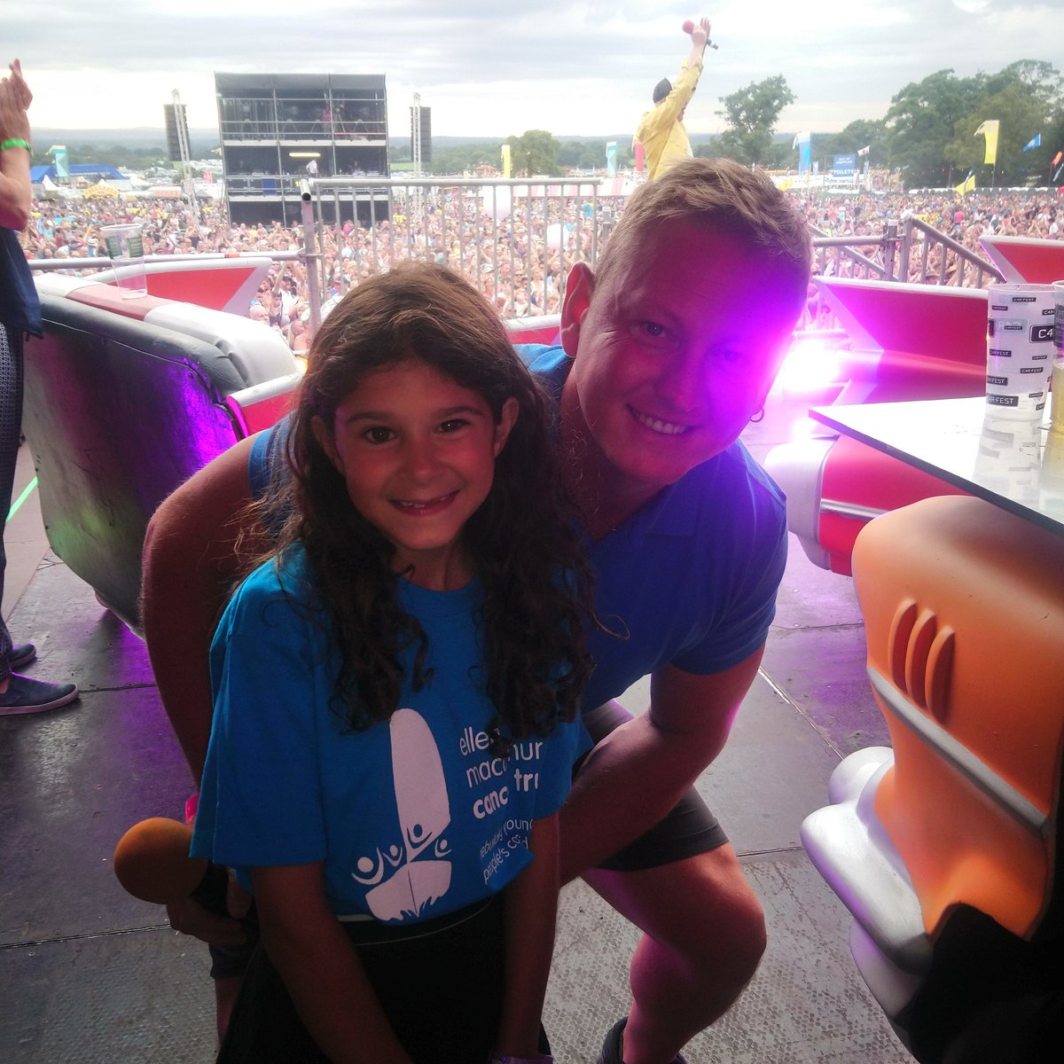 bessie_2020's tweet photo. Sophie and Dan her skipper himself a survivor of leukemia, about to go on stage at Carfest North 2019 representing the Trust. Proving confidence building works. #emctrust #carfestevent https://t.co/ZWDV3OMnXY