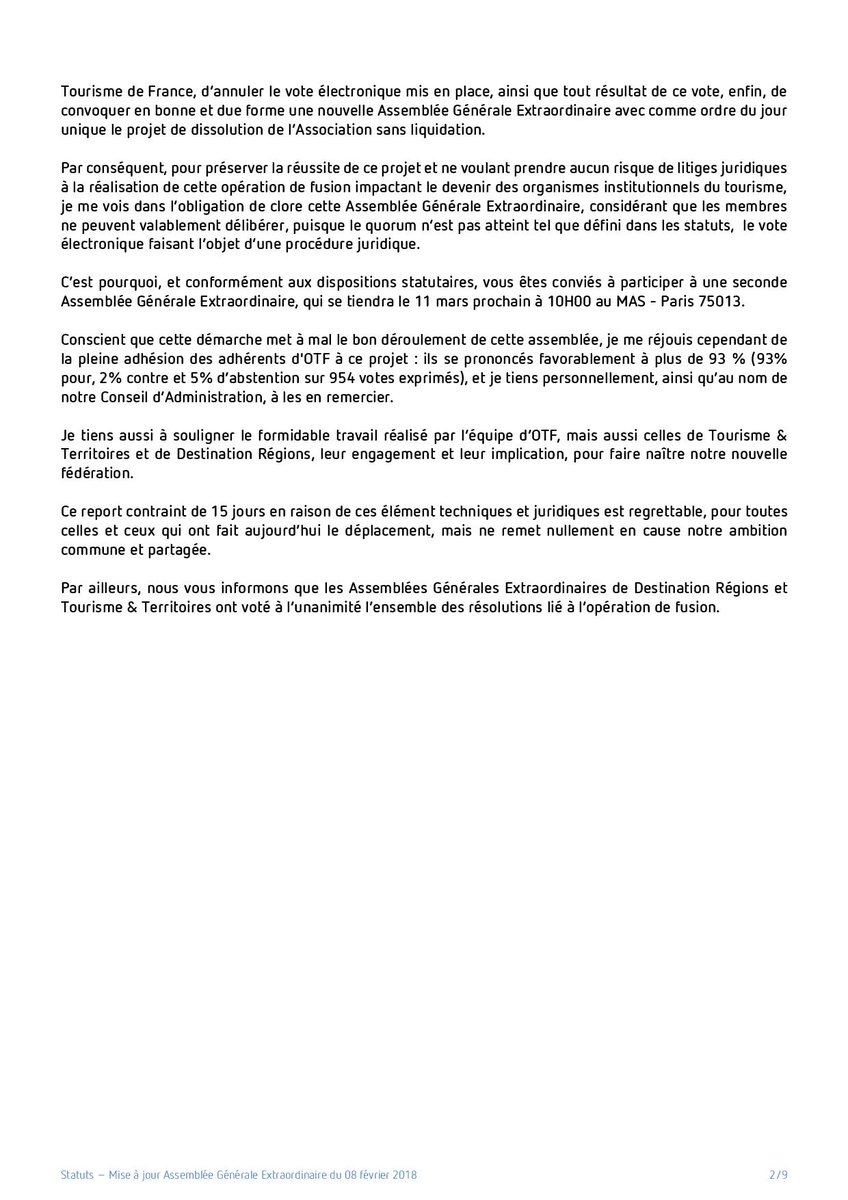 Le Président Christian MOURISARD, les membres du Conseil d'Administration d' OTF vous prient de prendre connaissance du discours ci-dessous.