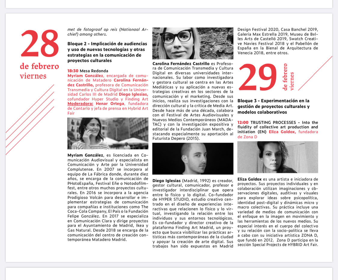 Un placer participar en Hybrid Art Fair este próximo viernes. Nos vemos a las 18.30 en el Hotel Petit Palace Santa Bárbara para reflexionar sobre la "Implicación de audiencias y uso de nuevas tecnologías y otras estrategias en la comunicación de proyectos culturales".