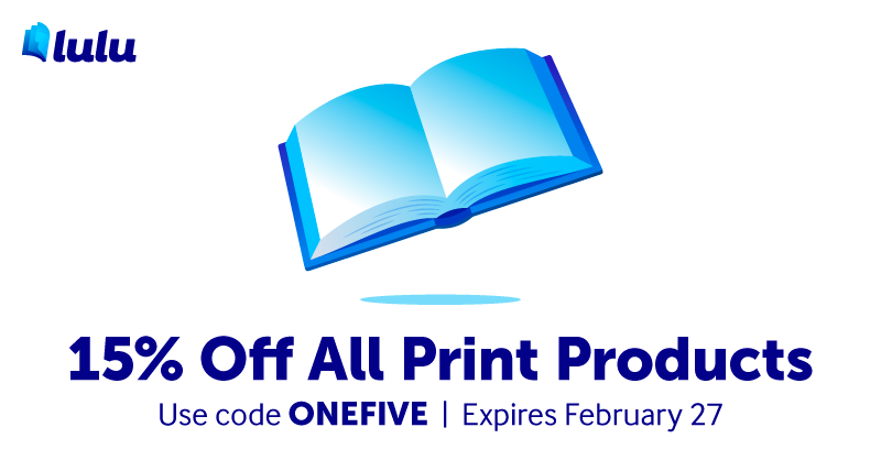 Luludotcom's tweet photo. You can never have too many books 💙 Stock up and save 15% on all print products when you use promo code ONEFIVE at checkout! Offer expires Thursday, February 27th at 11:59 PM - shop indie books now: https://t.co/j3DxKeB30O https://t.co/MnILJn9Wtw