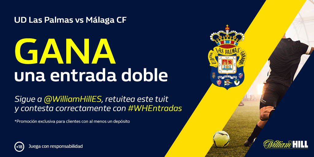 WilliamHillES's tweet photo. 🎟🎟 Sorteamos 3 entradas dobles para el #LasPalmasMálaga ⚽
✅ Síguenos
🔁 Haz RT
💬 Responde con #WHEntradas ¿Qué jugador marcó el gol de la victoria para Las Palmas en la última visita del Málaga? @UDLP_Oficial
⏱Ganadores: 25/02/2020
T&C 👉 https://t.co/TWykD4btXH https://t.co/oDzFMoh5Cz