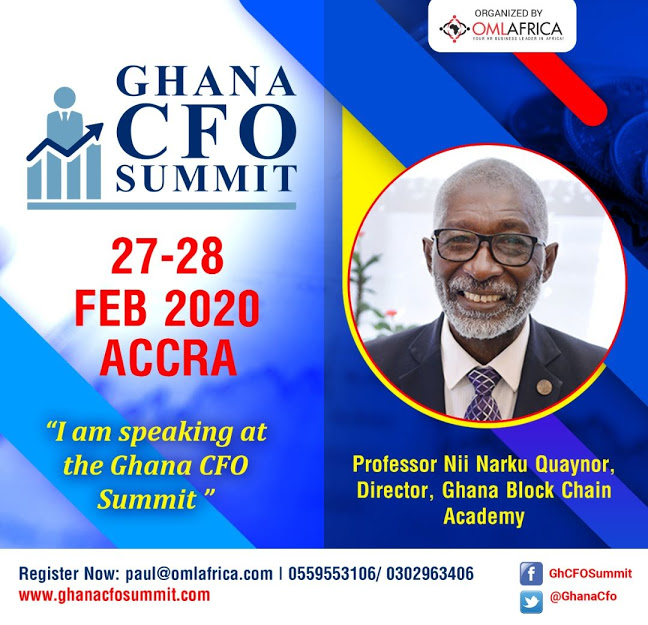 GhanaCfo's tweet photo. Excited to announce Professor Nii Narku Quaynor, Director, Ghana Blockchain Academy as keynote speaker at the first-ever Ghana CFO Summit on 27-28 Feb. Prof Quaynor speaks on "How Blockchain Technology Revolutionize Finance". Book your seat today! https://t.co/7Ortf1qn4O https://t.co/oFvdo4LjNi