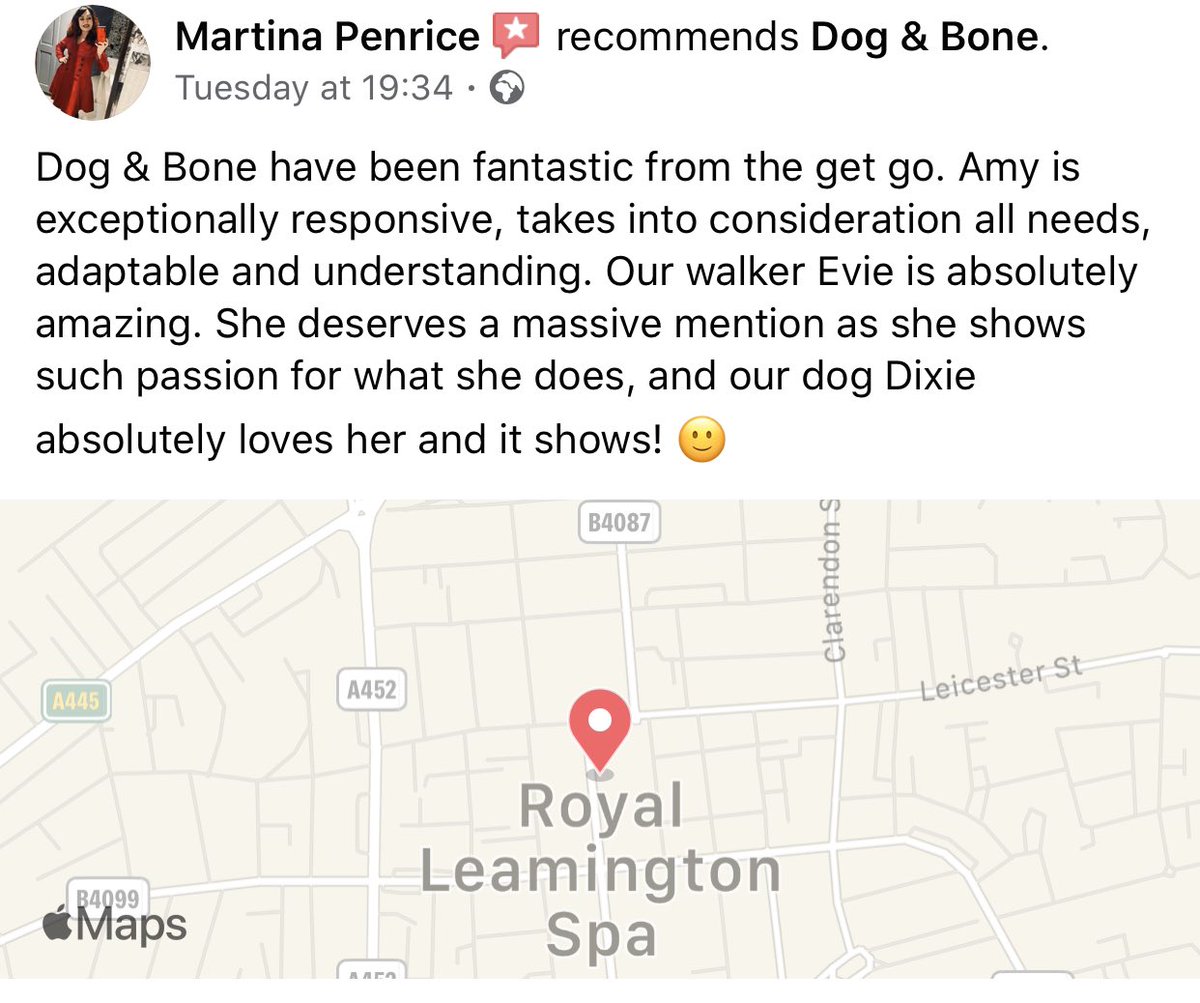 We’ve had some fantastic reviews over the last two weeks and couldn’t be happier!! We love what we do and thank all our wonderful clients for letting us care for their gorgeous pooches every day 🥰
#dogandbone #perservices #dogwalker #leamingtonspa #loveleam #warwickshire