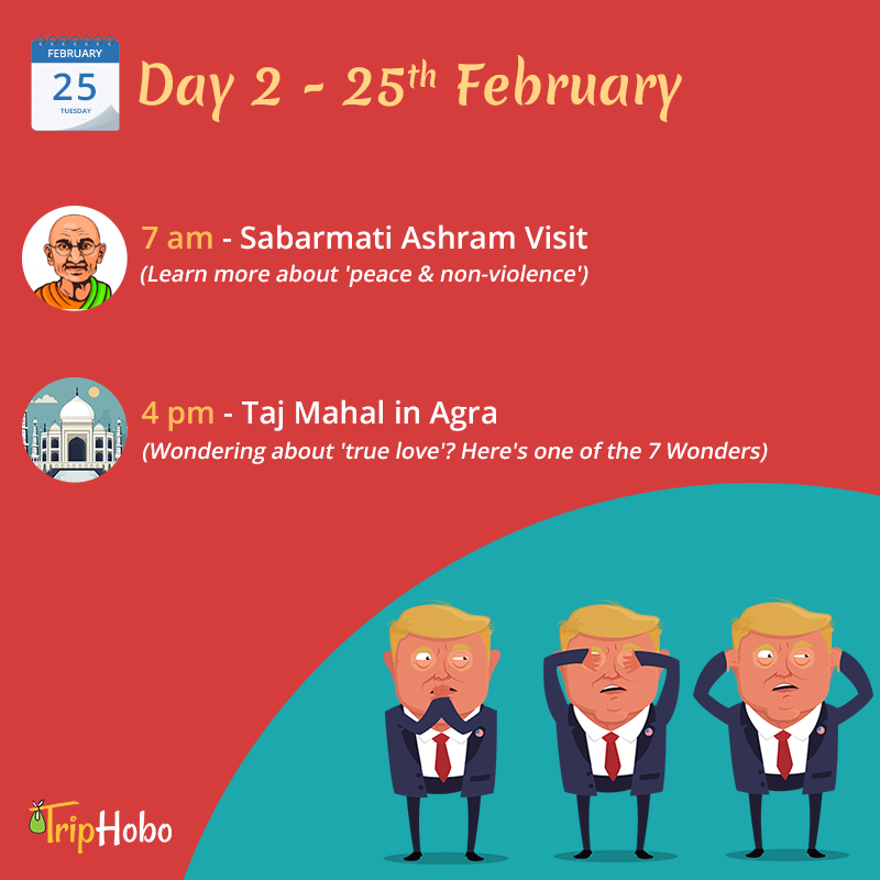 TripHobo's tweet photo. Dear Mr. Trump,

Here is an itinerary especially curated by TripHobo with the help of our Free DIY Itinerary Planner.
Wishing you lots of Travel &amp; Love. Smiling face with 3 hearts

Yours,
TripHobo

#TrumpVisitIndia https://t.co/pPS3ML41eF
