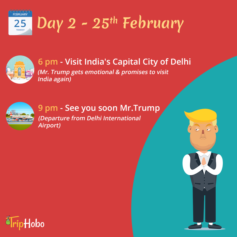 TripHobo's tweet photo. Dear Mr. Trump,

Here is an itinerary especially curated by TripHobo with the help of our Free DIY Itinerary Planner.
Wishing you lots of Travel &amp; Love. Smiling face with 3 hearts

Yours,
TripHobo

#TrumpVisitIndia https://t.co/pPS3ML41eF