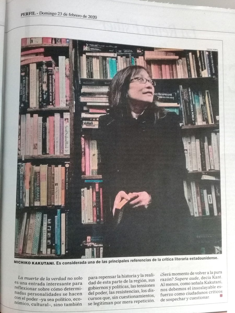gabytripodi's tweet image. Mi #crítica del #libro "La muerte de la verdad" de @michikokakutani @NewTorkTimes que escribí para @perfilcom @perfilcultura 
#TheDeathOfTruth #books #critic #kakutani #libros #diarioperfil #perfilcultura #cultura #reseñas #periodismo #ensayos #noticias #prensa @G_Gutenberg