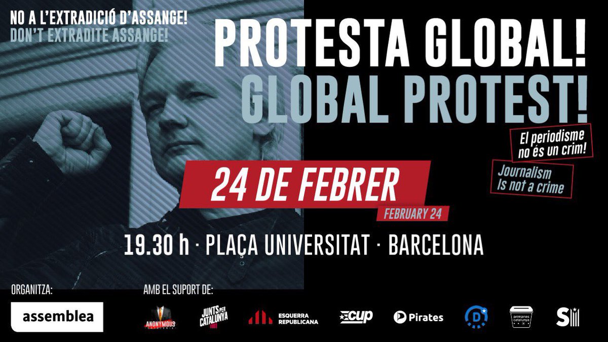 anna_arque's tweet photo. Barcelona serà una de les ciutats q es manifestaran contra l’extradició #Assange i @PrimariesCat @PrimariesCatBcn hi serem pq el Dret a la Informació i el Dret a la llibertat individual i col•lectiva és essencial en Democràcia #mandat1oct #DDHH #IntSolidarity #Independència https://t.co/742qpu5ZeY