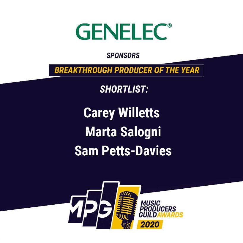 It's the <a href="/ukMPG/">Music Producers Guild</a> Awards this week and we are very proud to have <a href="/careyw1/">Carey Willetts</a> up for Breakthrough Producer and Daniel Moyler up for Recording Engineer of the Year. Best of luck!