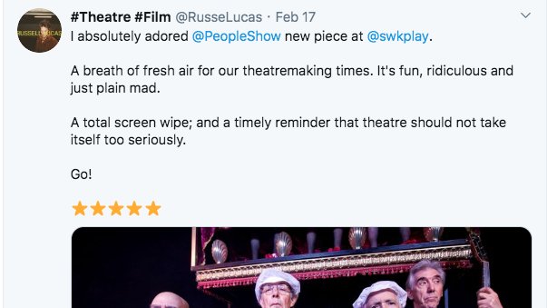 PeopleShow's tweet photo. We've been thrilled by the response we've received towards #PeopleShow137: #GodKnowsMany! If you haven't had a chance to see the show, make sure you catch it at @swkplay before 29th February.
@WardrobEnsemble @_paulfreeman
#audiencereviews #PeopleShow #whatsontonight #London https://t.co/ByybaLloj3