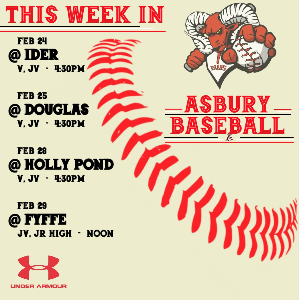 What’s happening this opening  week in #RamNation Baseball...weather permitting of course #aintnosunshine #bailoutthedugout <a href="/AHS_Rams/">Asbury High School</a> <a href="/marshall_school/">Marshall CO. Schools</a> @DranRTR <a href="/eric_rainer/">Eric Rainer</a> <a href="/strange_dnger26/">Josh Strange</a> @CP_AHSRams <a href="/smrsports/">Sand Mountain Sports</a> <a href="/AdvertiserGleam/">AdvertiserGleam</a>