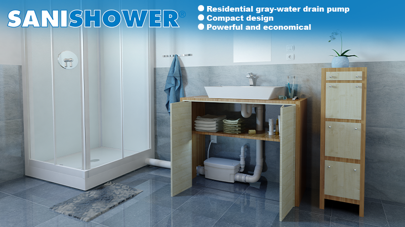 SanifloUSA's tweet photo. The #Saniflo #Sanishower is a light-duty #drainpump for #residential applications to pump out  #graywater into a city #sewer, #septic tank or #soilstack. It's small enough to fit under a cabinet while, the two low #inlets allow connection to a #sink and/or a #shower. https://t.co/gxrCUyIzpw