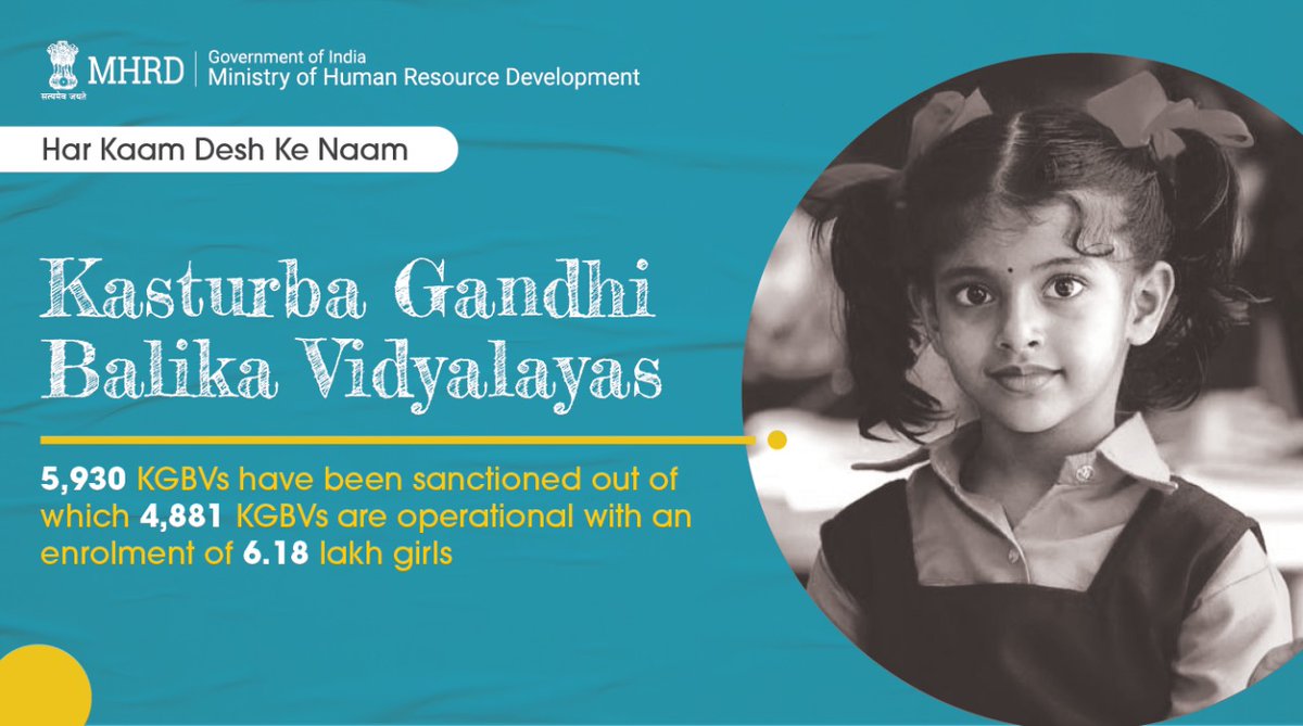 DrRPNishank's tweet photo. #HarKaamDeshKeNaam

#KGBVs are doing a commendable job in ensuring access &amp; quality education to girls belonging to the SC, ST, OBC &amp; minorities across #India.

A total of ₹ 4,247.5 Crores have been sanctioned for all KGBVs in the country.

#8MonthsofMHRD https://t.co/mNEwIPSwSR