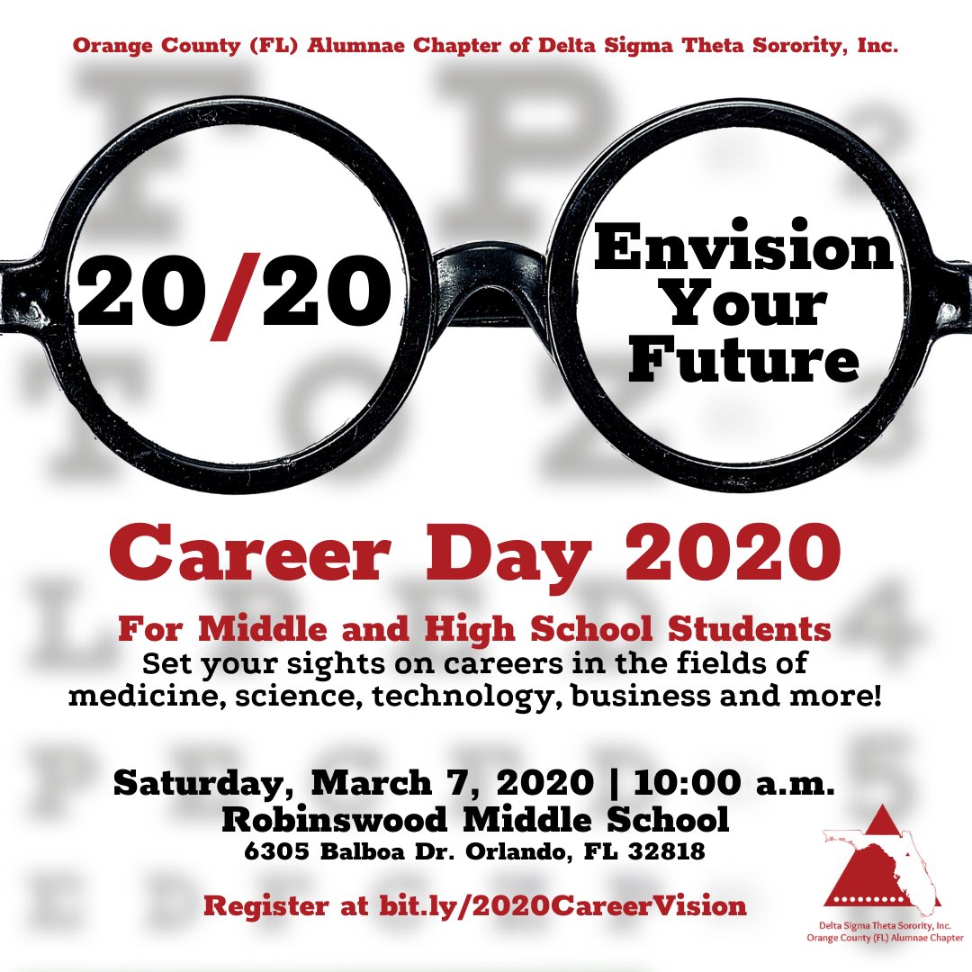 OCACFLDST's tweet image. 𝔼𝕟𝕧𝕚𝕤𝕚𝕠𝕟𝕚𝕟𝕘 𝕪𝕠𝕦𝕣 𝔽𝕦𝕥𝕦𝕣𝕖 𝕚𝕟 𝟚𝟘𝟚𝟘: ℂ𝕒𝕣𝕖𝕖𝕣 𝔻𝕒𝕪 

Saturday, 3/7/2020 | 10:00 am - 1:00 pm

Robinswood Middle School

Registration Link: bit.ly/2020CareerVisi…

#OCACDST  #DeltaGEMS #DeltaAcademy #EMBODI
#EducationalDevelopment