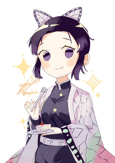 魚子焼さんがTwitterに投稿した胡蝶しのぶ(鬼滅の刃)のイラスト。