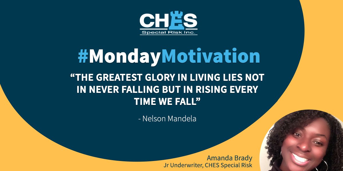 CHESSpecialRisk's tweet photo. Failure is a delay not defeat, and an opportunity to inch closer to success. With this spirit, Amanda is always optimistic & charged up for every new opportunity.
Keep the spirit up, and stay covered.
https://t.co/UV64WriAAy
#MondayMotivation #CHESSpecialRisk #CHESInsurance https://t.co/yJOxE1QciP