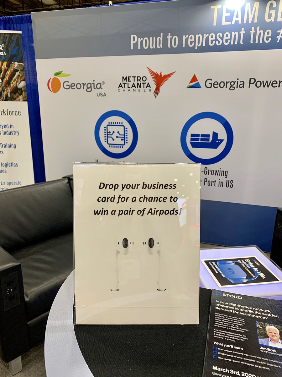 Our team is excited to meet you during #RILALINK exhibit hours! Drop by the #teamgeorgia booth #1527 to see us and be sure to leave a business card for a chance to win a pair of AirPods. 

#RILA2020 #supplychain #retailsupplychain