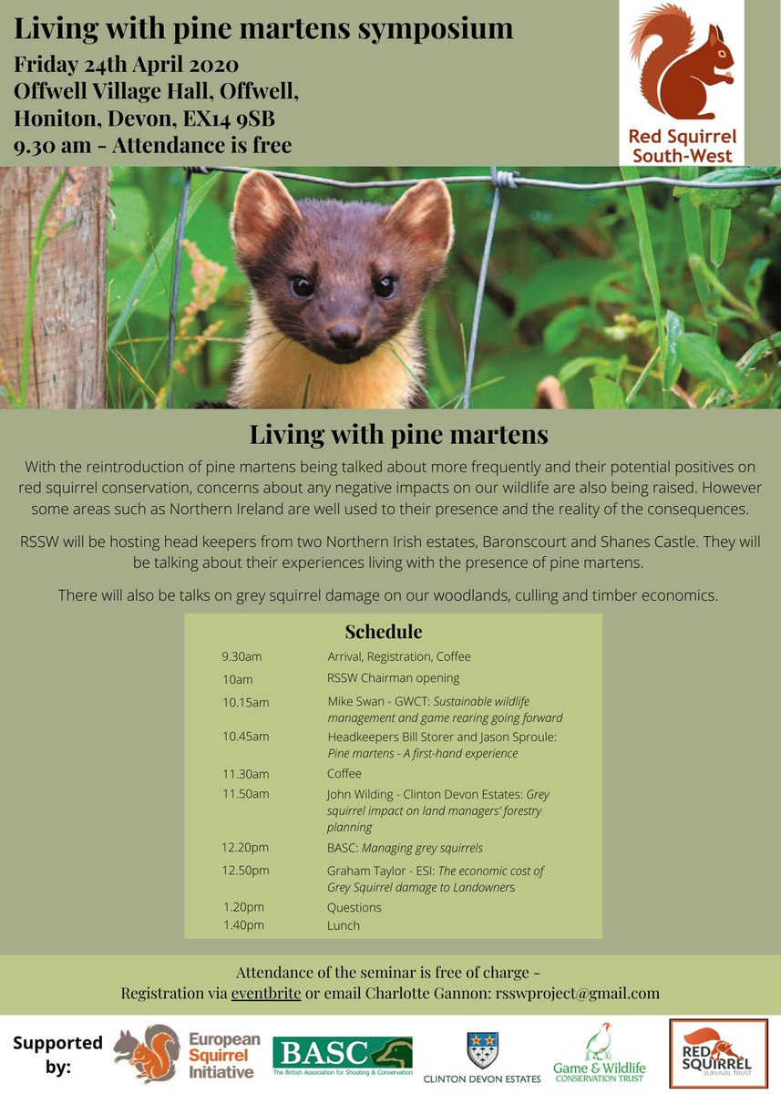 redsquirrelsw's tweet photo. #RSSW is holding a free seminar on living with #PineMartens on Friday 24th April! Tickets in link!
#redsquirrels #redsquirrel #redsrule #redsquirrelsrule #redsquirrelsouthwest #saveoursquirrels #britishredsquirrel #redsquirrelsouthwest
https://t.co/evsxpHHB10 https://t.co/VrsDvz8qHz
