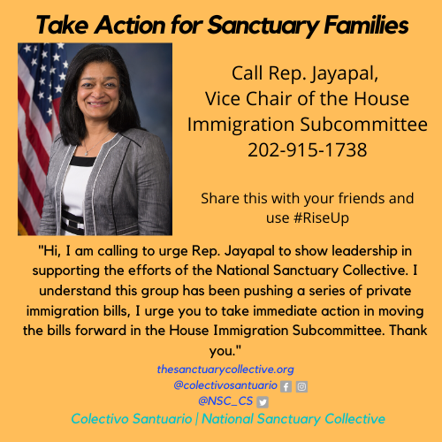 NSC_CS's tweet photo. Call @RepJayapal @RepZoeLofgren @RepJerryNadler & @SpeakerPelosi to support sanctuary families today! Share widely. #RiseUp #LetEdithStay #FourYearsTooLong #CarmelaLibre #AlexBelongsHere #RiseUp #ColectivoSantuario #FamiliesBelongTogether @ifcla @NSMPhilly @SanctuaryAustin https://t.co/RDRQclGhcU