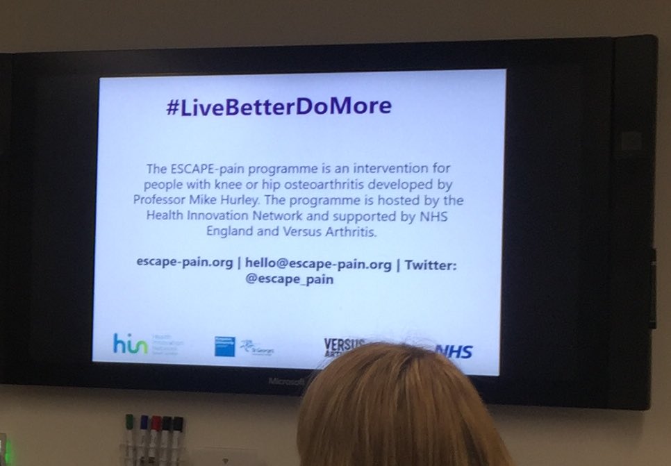 HorlockRhian's tweet photo. Great to hear from our friends @HINSouthLondon today celebrating the achievements of @escape_pain thank you for sharing the learning which is helping to shape our @VersusArthritis Physical Activity direction of travel 🙌🏼 #LiveBetterDoMore https://t.co/3FnfEdibkY