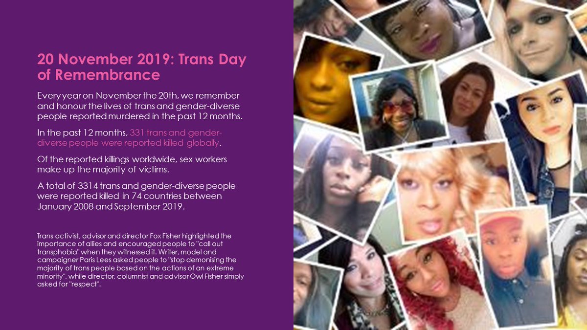 A total of 3314 trans and gender-diverse people were reportedly killed in 74 countries between January 2008 and September 2019 #Translivesmatter #TransDayOfRemembrance #LGBTHistoryMonth #LGBTHM2020