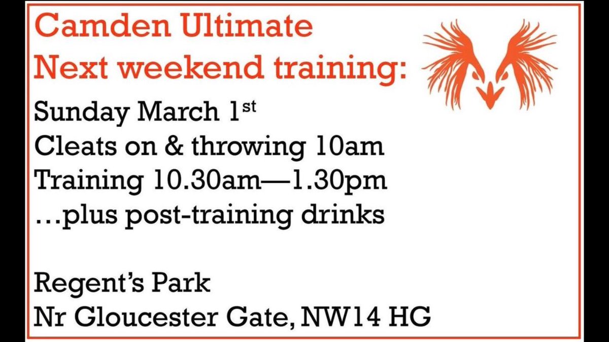 TRAINING THIS SUNDAY:
The season is here and it kicks off at 10am. 
If you’re thinking of joining us for 2020 or looking to play club for the 1st this is the place to start 🐧🥏