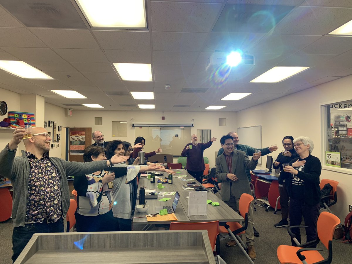 NElmqvist's tweet photo. Faculty meeting @hcil_umd celebrating @CPlaisant’s @sigchi lifetime service award for 2020 in style: with champagne and macarons! Next stop: Hawaii 🏝🏖⛱ in April! https://t.co/9jUDJ81UPq