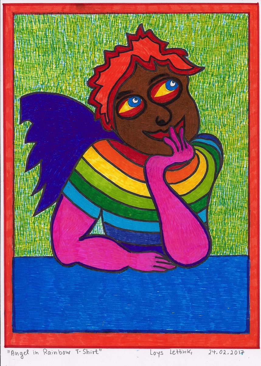 LLettink's tweet photo. Angel In Rainbow T-Shirt #Angel #Rainbow #RainbowTshirt #inisder #insiderart #art #outsider #outsiderart #seelenart #artbrut #LoysLettink #ManfredKnittel #Muenchen https://t.co/gsKd58HdZn https://t.co/aW1GHq3yo8