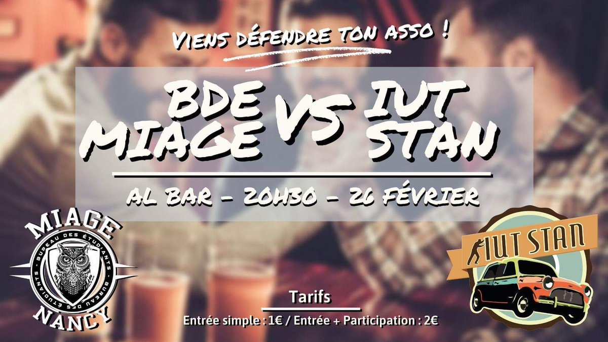 iut_stan's tweet photo. ‼️ N'oubliez pas la soirée ce mercredi 26 à 20h30 ‼️
IUT STAN ET BDE MIAGE VOUS INVITENT ! 🥳🥳
Tu peux acheter une prévente à 1€ pour des Tarifs préférentiels :
- Pinte de tigre 4.50€
- Jagerbomb à 4.50€ https://t.co/DIsfSWkIeT