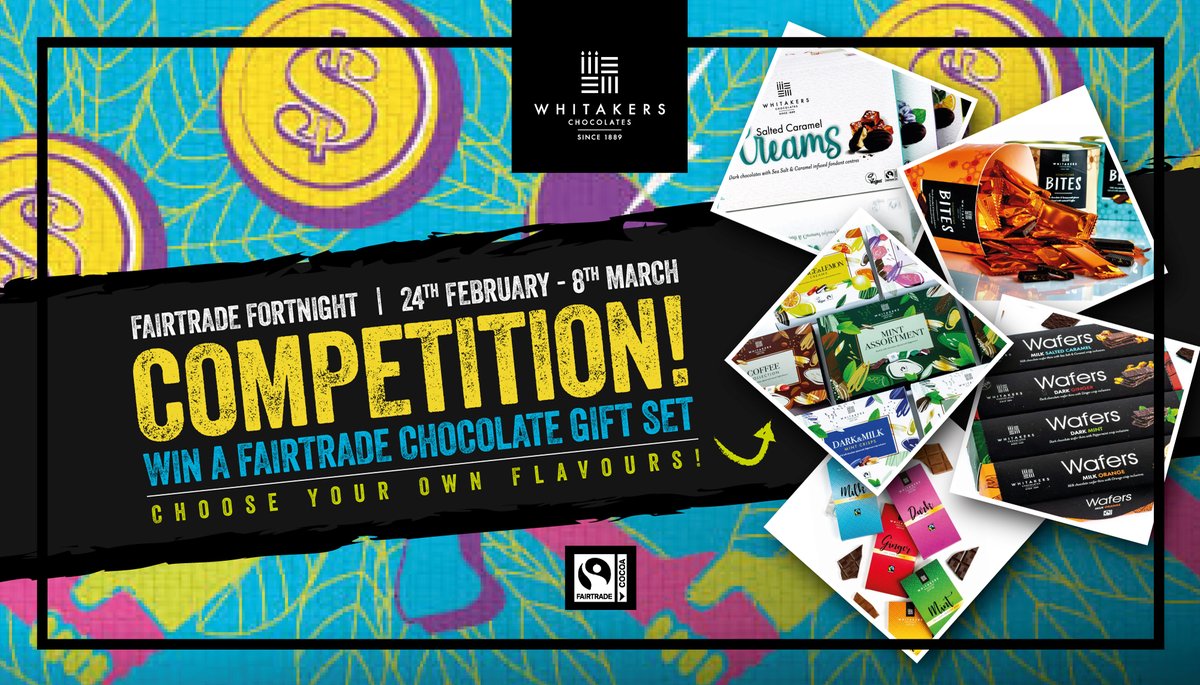 WhitakersChocs's tweet photo. Competition Time! 🍫🍀🍫

To celebrate Fairtrade Fortnight we're giving away a 5-box Fairtrade chocolate gift set - choose your own flavours!

Like, comment &amp; RT to enter

Good luck! 🍀

Shop 20% Off Fairtrade online: https://t.co/h5TeWlpoRy
T&amp;C's:  https://t.co/bERjGfHt5Q https://t.co/hQkRDFz5Lr